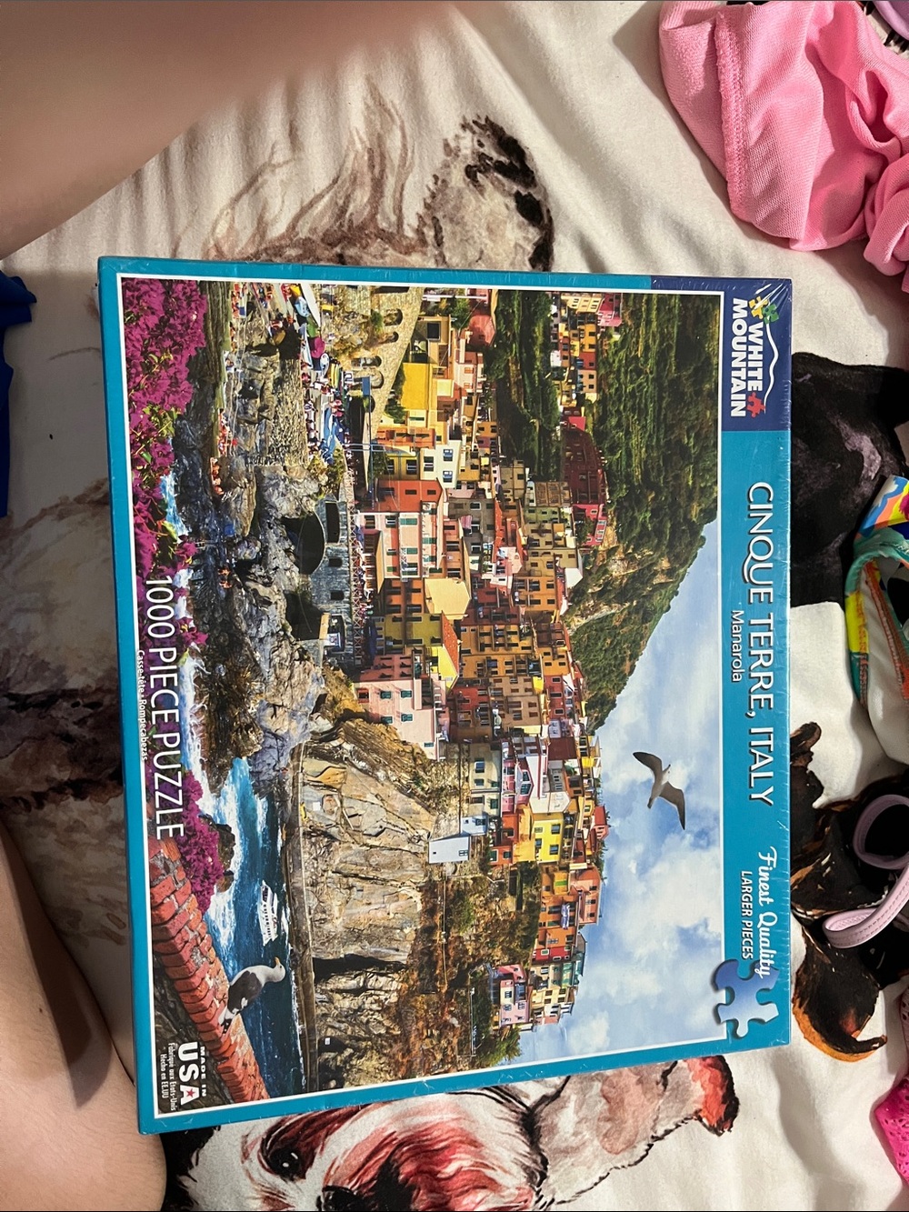 White Mountain Cinque Terre Puzzle - Blue, Yellow, Pink, Green